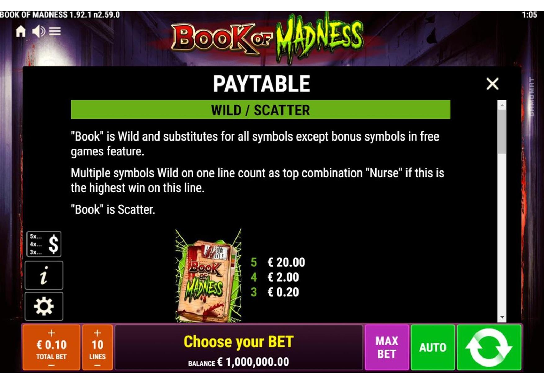 Book Of Madness Slot Game Paytable